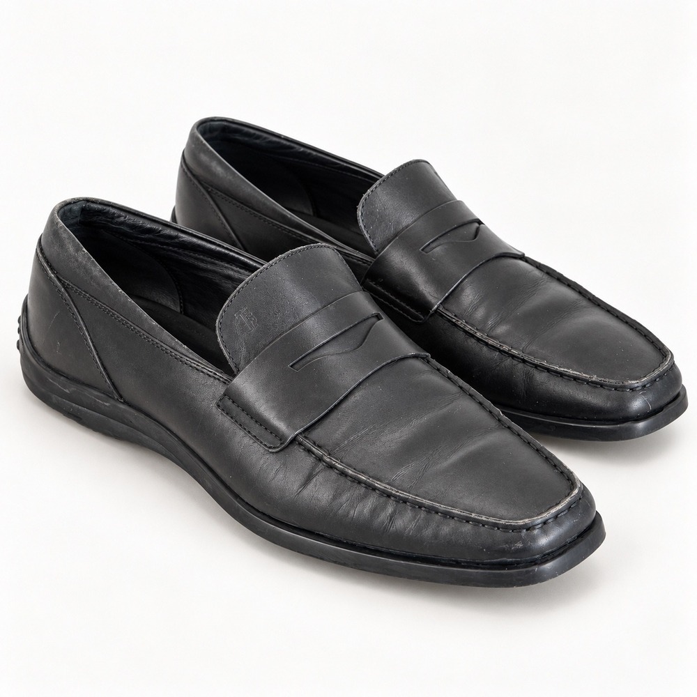 Tods Penny Loafer Mens Size 9 Black Leather Italian Classic Pebble Gommino Sole